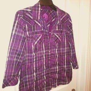 Cecil Vintage Purple Plaid Cotton Shirt Size M